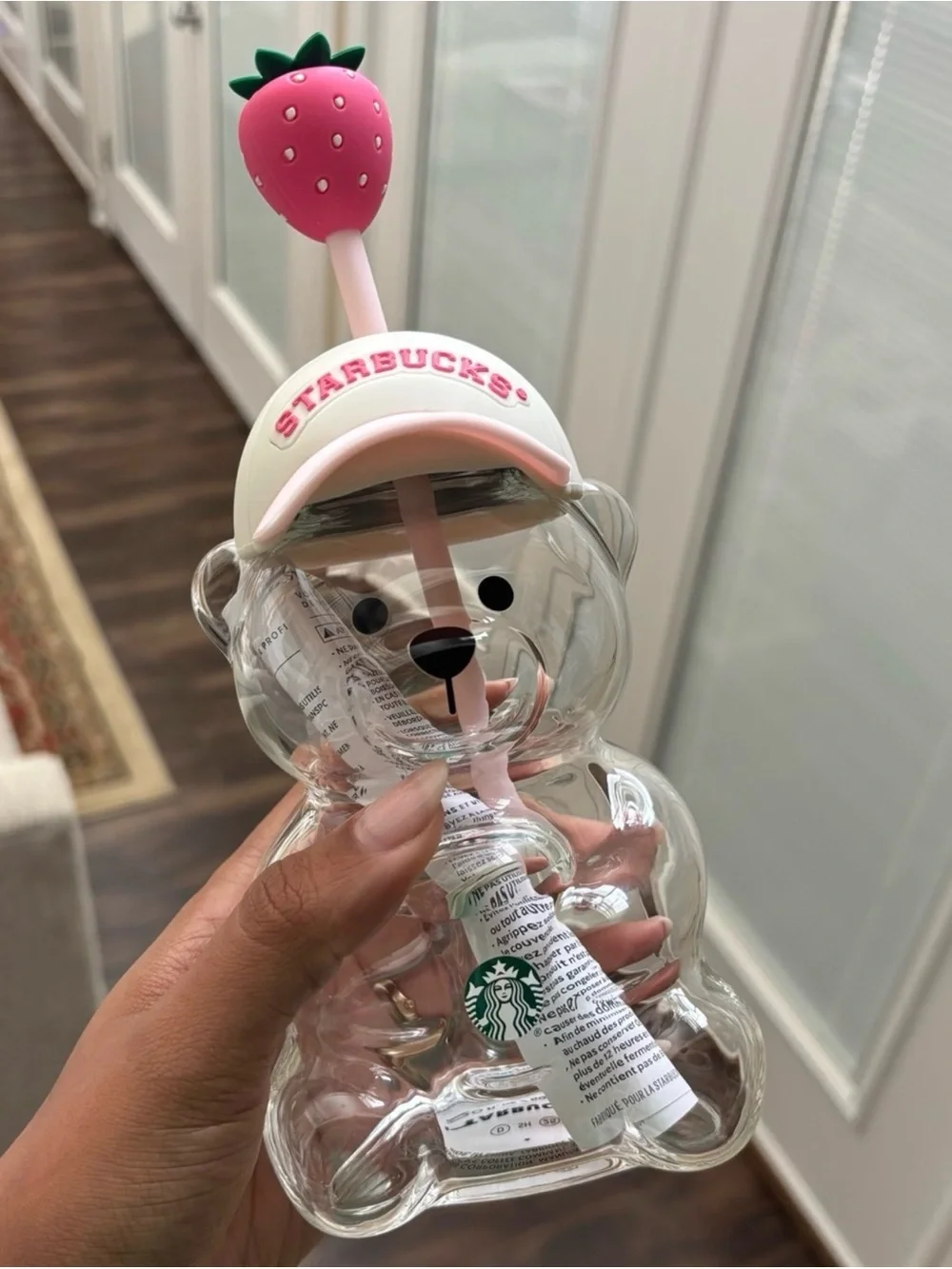 Starbucks Pink Strawberry Bear Bottle with Straw